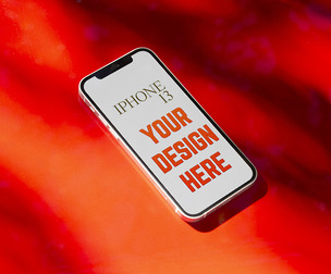 iPhone 13 Mockup PSD Template - Abstract Red Background