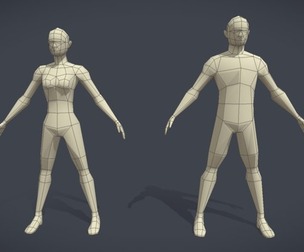 Base Mesh Pack - Lowpoly Male, Female ( Rigged )