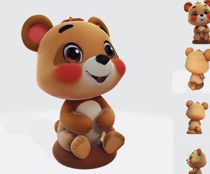 🐻 Cute Bear Cartoon Style – High-Quality 3D Model for Games, Animation, and 3D Printing