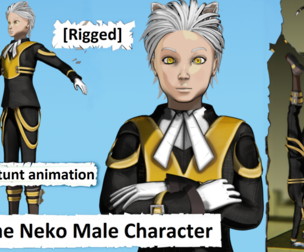 Anime Neko Male – Rigged Toon Character Acrobatic Stunt animation