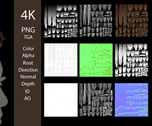 4K Hair Card Texture Set - Medium and Short Hairstyles (PBR, Alpha)