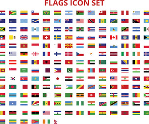Worldwide Flags Icon Set, Contry Nation Flags, Vector Illustration, PNG