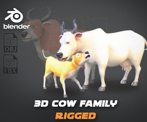 3D Cow Family Pack Rigged Cow Bull Calf