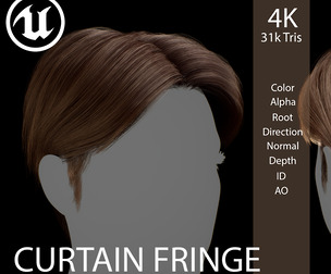 Curtain Fringe - Center-Part Hairstyle (Game-Ready Hair)