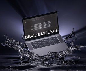 Laptop Mockup with Water Splash - Dynamic Device Display