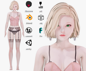 Lingerie clothes 0014 - Rigged -Unreal - Unity - Blender - Animated - Realistic Female Character