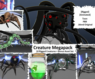 Creature Megapack — 10 Rigged Creatures + Bonus Asset Set (Blender / PBR + Toon LBS)