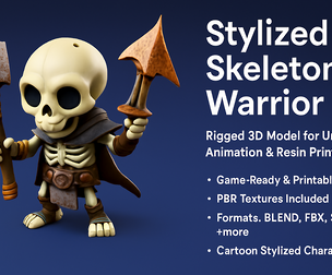 Cartoon Skeleton Warrior Stylized 3D Game Print Model 3D
