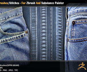 Denim Seam Brushes/Stitches - For Zbrush And Substance Painter (VOL-04)