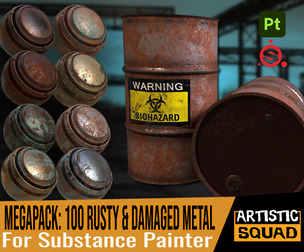 Megapack: 100 Rusty and Damaged Metal smart materials for Substance Painter