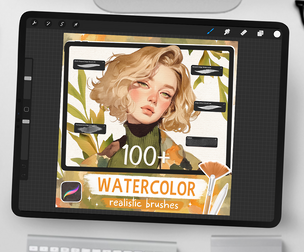 100 Realistic Watercolor Brushes for Procreate – Paper and Canvas Textures, Wet Watercolor Stamps