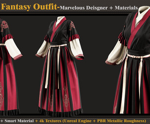Chinese Fantasy Outfit-MD-Clo3d-Smart Material-Textures-OBJ-FBX