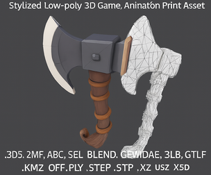 VIKING AXE – Stylized Low-Poly Weapon for Game, Animation & 3D Print