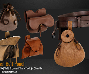6 Medieval Belt Pouch . Marvelous Designer/Clo3D file+OBJ,FBX+4K Textures(PBR+Smart Material)