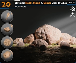 Stylized Rock, Stone & Crack VDM Brushes | Vol.02