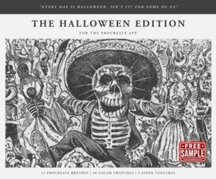 Free Sample - The Halloween (2025) Procreate Kit (Procreate Brushes, Paper Textures & Color Palette)
