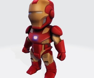 Cute Iron Man – Stylized Low-Poly Superhero Figurine for 3D Printing with Base