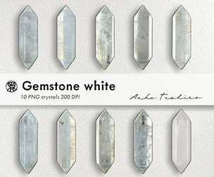 White Gemstone Crystal PNG Pack White Quartz Clipart Realistic Stones 300 DPI Instant Download