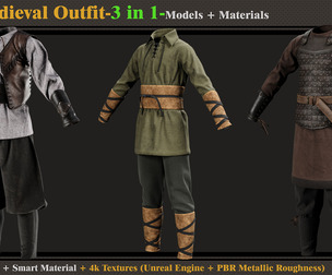 3 in 1 Kids Medieval Outfit-MD-Clo3d-OBJ-FBX-ZPRJ- Smart Material- Textures