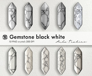 Gemstone Crystal PNG Set Black White Marble Clipart Realistic stones 300 DPI Instant Download