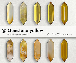 Yellow Gemstone Crystal PNG Set Golden Quartz Clipart Realistic stones 300 DPI Instant Download