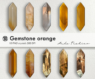Orange Gemstone Crystal PNG Pack, Orange Quartz Clipart, Realistic Stones, 300 DPI, Instant Download