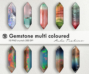 Multi Coloured Gemstone Crystal PNG Set Quartz Clipart Realistic Stones 300 DPI Instant Download