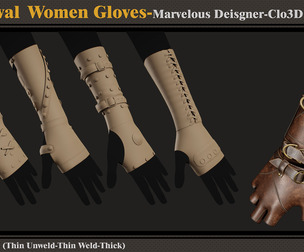 5 Medieval Women Gloves-MD-Clo3D-ZPRJ-FBX- OBJ