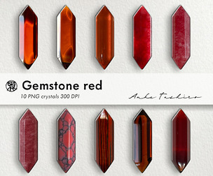 Red Gemstone Crystal PNG Set mixed red Quartz Clipart Realistic Stones 300 DPI Instant Download