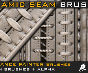 Dynamic Seam and Stitches, Sewing Brushes  For Substance Painter& Zbrush  + Video Tutorial V-01
