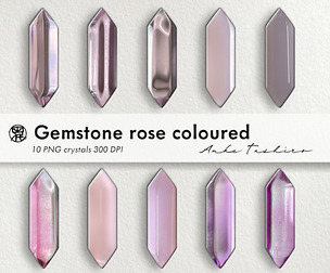 Rose Gemstone Crystal PNG Set rose Quartz Clipart Realistic Stones 300 DPI Instant Download