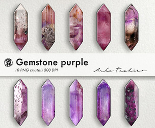 Purple Gemstone Crystal PNG Set Amethyst Clipart Realistic Stones 300 DPI Instant Download