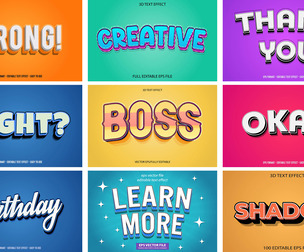 9 Comic Text Effects, Bold 3D Styles, Vector EPS Illustration