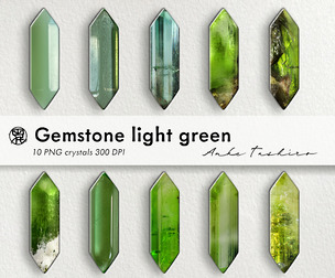 Light green Crystal PNG Set Quartz Clipart Realistic Stones 300 DPI Instant Download