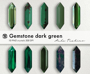 Dark Green Gemstone Crystal PNG Set green Quartz Clipart Realistic Stones 300 DPI Instant Download