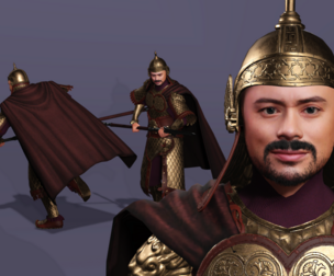 Realistic Chinese National Hero Yue Fei Golden Armor Spear 3D model