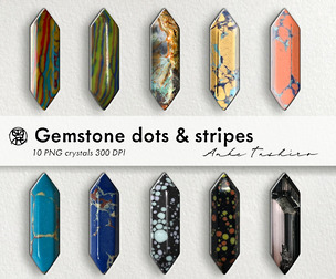 Mixed Gemstone Crystal PNG Set dots stripes Quartz Clipart Realistic Stones 300 DPI Instant Download