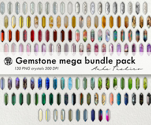 Mega Gemstone Crystal PNG Pack mixed Quartz Clipart Realistic Stones 300 DPI Instant Download