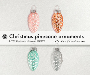 Christmas Ornaments Pinecone Set PNG clipart 300 DPI Printable Instant Download