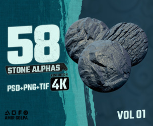 Mega 58 Stone Rock Boulder Wall Alpha Collection – 4K Tileable PSD PNG TIF