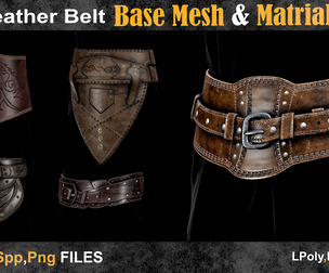 5 Leather Belt Models – Base Mesh + Materials + Substance Source (Vol-22)