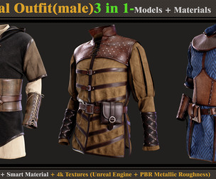 3 in 1 Medieval Outfit-MD-Clo3d-OBJ-FBX +ZPRJ-Smart Material-Textures