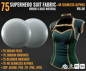 75 SUPERHERO SUIT FABRIC BRUSHES & BASE MATERIALS + 4K SEAMLESS ALPHAS - VOL 06