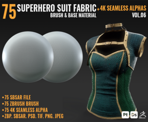 75 SUPERHERO SUIT FABRIC BRUSHES & BASE MATERIALS + 4K SEAMLESS ALPHAS - VOL 06