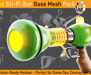 5 Stylized Sci-Fi Gun BaseMesh Pack (Clean UV+Subdivision-Ready Meshes)