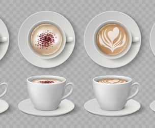 8 Coffee Cups And Lattes Top View, EPS File