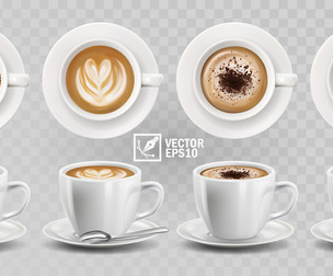 8 Coffee Cups And Lattes Top View, EPS File