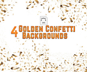 4 Golden Confetti Background, Sparkling Ribbons, Celebration, Party, Festive, EPS File