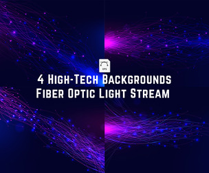 4 High-Tech Fiber Optic Light Stream Backgrounds, Neon Purple, EPS Files