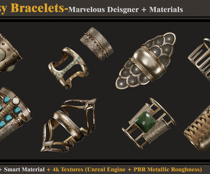 9 Fantasy Bracelets-MD-Clo3d - Smart Material- Textures-OBJ-FBX